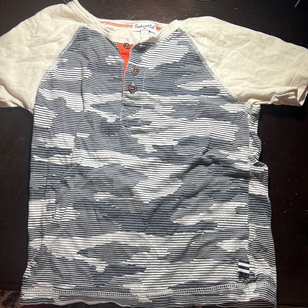 Splendid 4t blue camo shirt with orange pop of color. Super cozy.